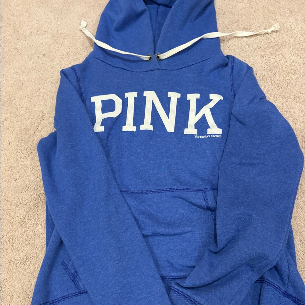 Victoria Secret Hoodie Small Blue SweatShirt Stitched PINK LOGO 2000s